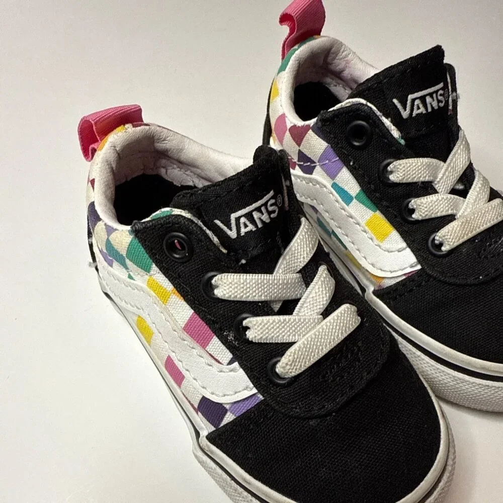 Vans Toddler Checkerboard Old Skool Lace Up Sneakers‎ 4 Multicolor Canvas Shoes